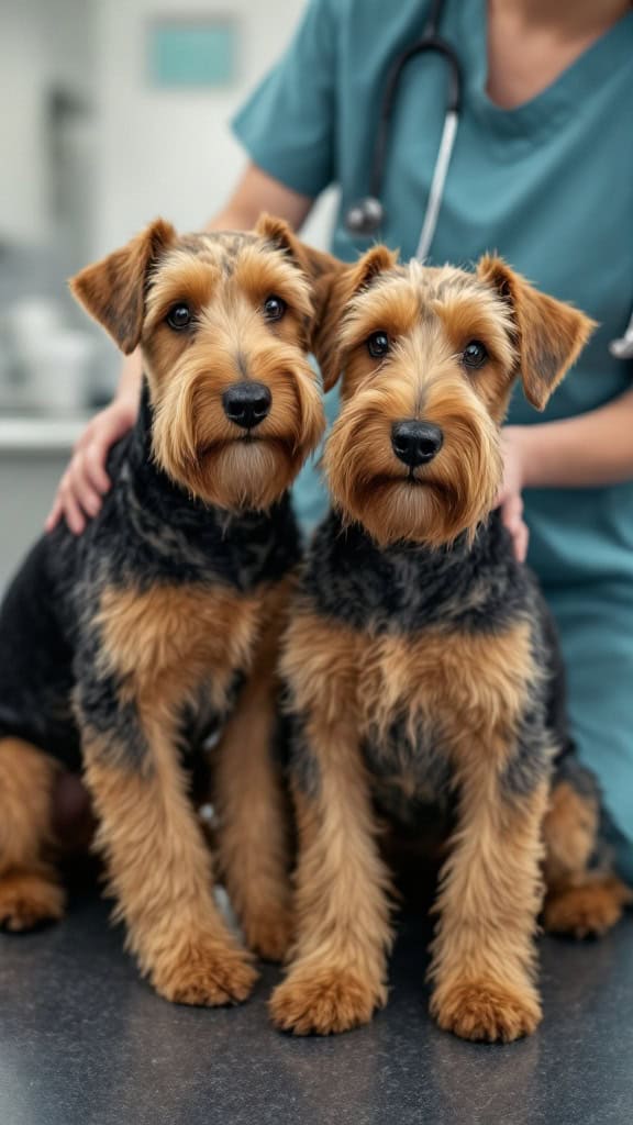 Airedale Terrier dog sitting with a friendly expression