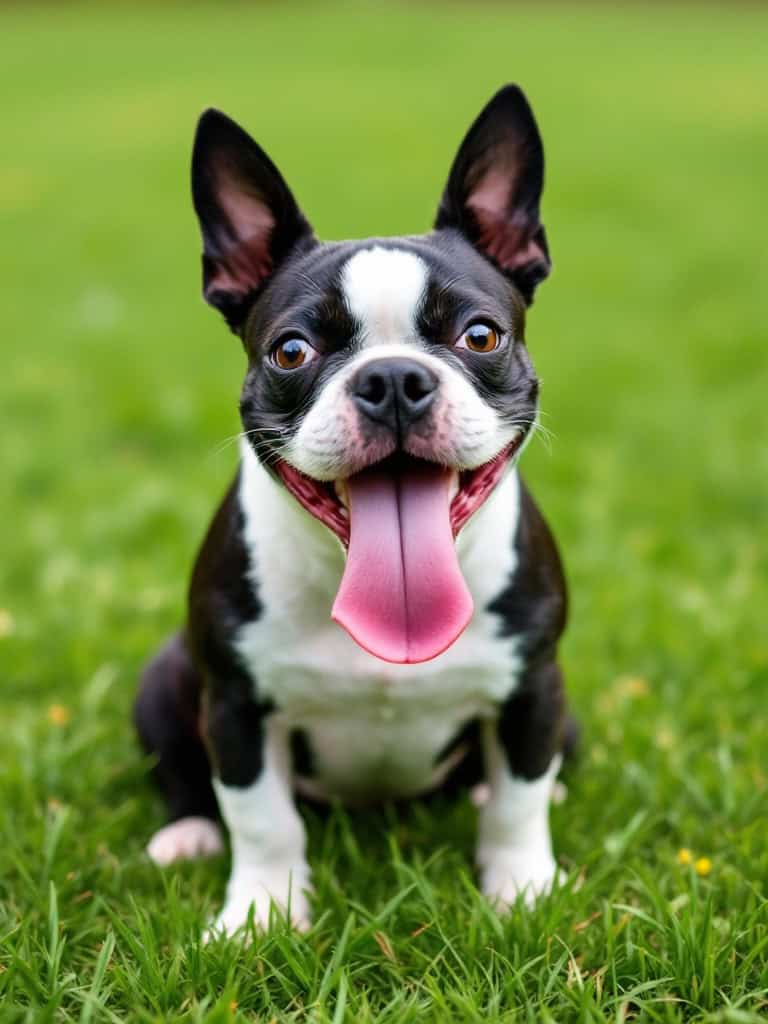 Boston Terrier smiling with tongue out