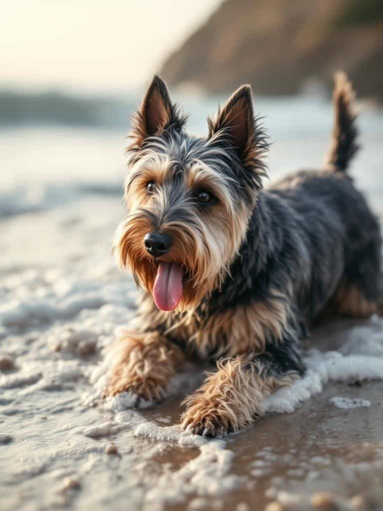 Scottish Terrier with beachy waves haircut at the beach
