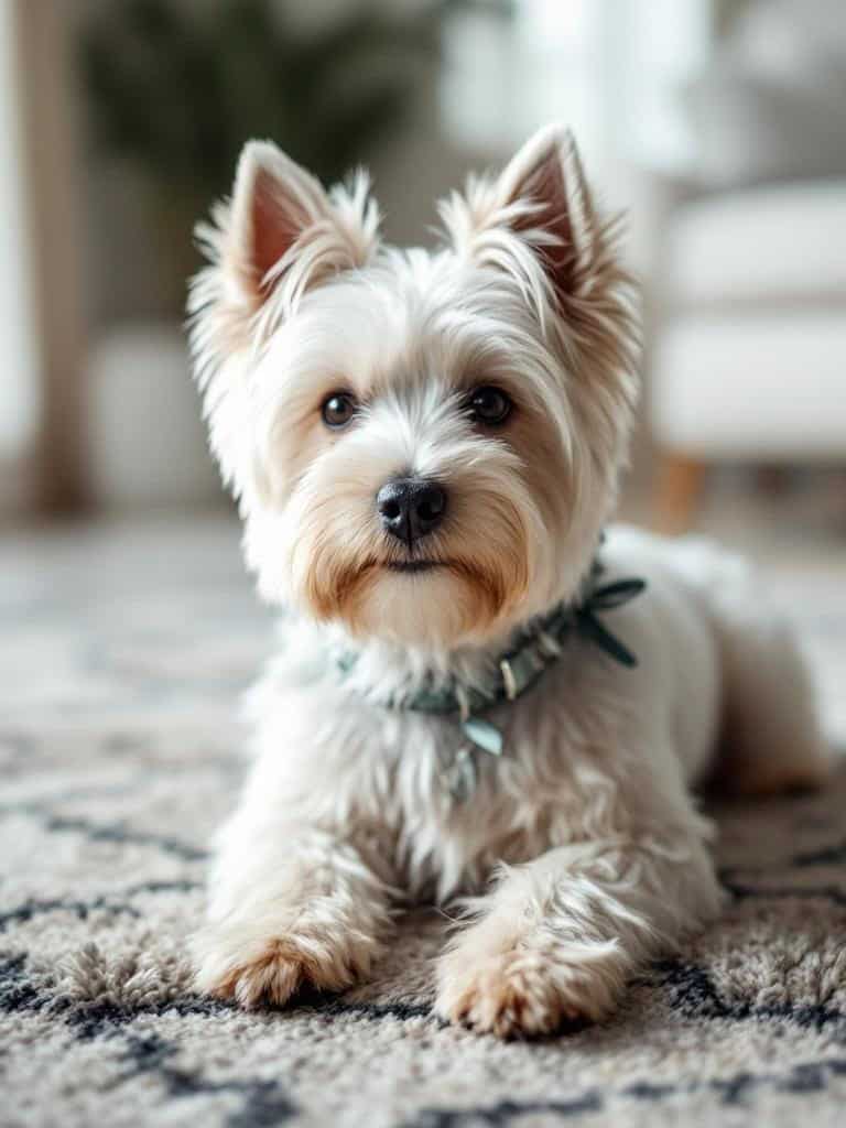 A Westie Terrier with a layered haircut, looking cute and playful.