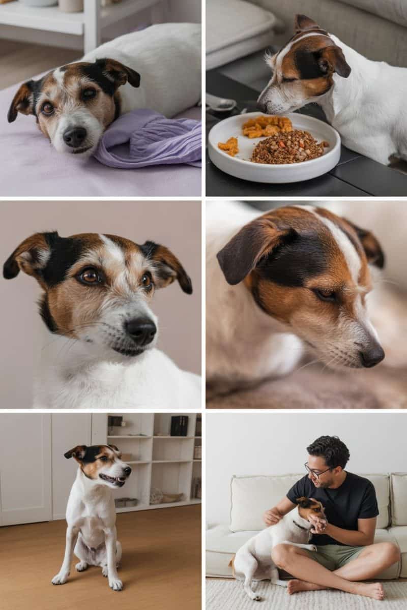 A Jack Russell Terrier dog doing different activities.