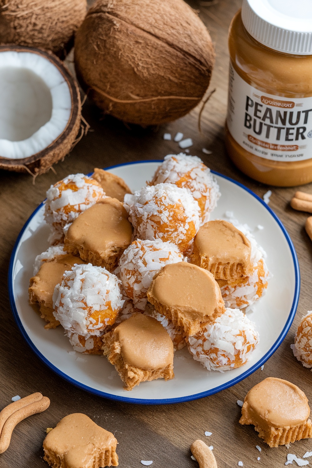 Plate of homemade peanut butter and coconut dog treats