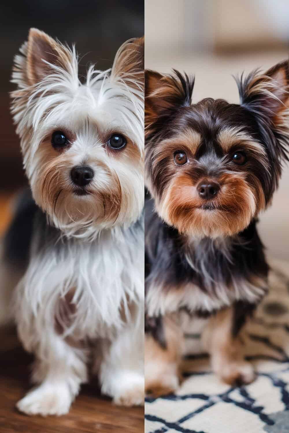 A male and female Yorkie side by side, showcasing their distinct looks.