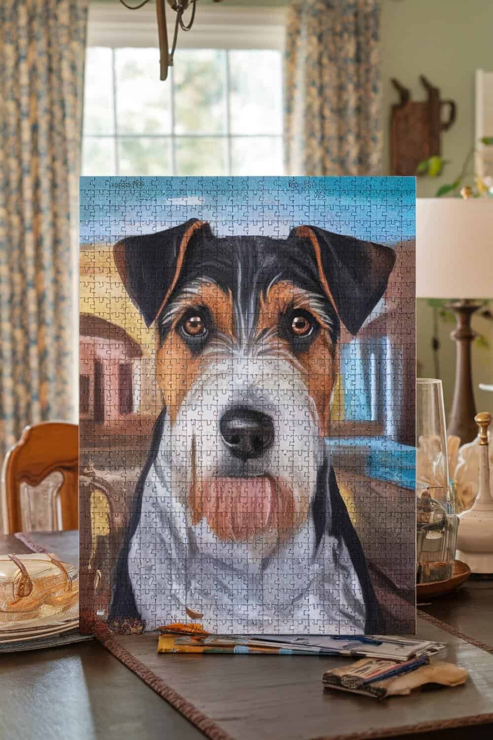 A custom dog portrait puzzle featuring a terrier dog.