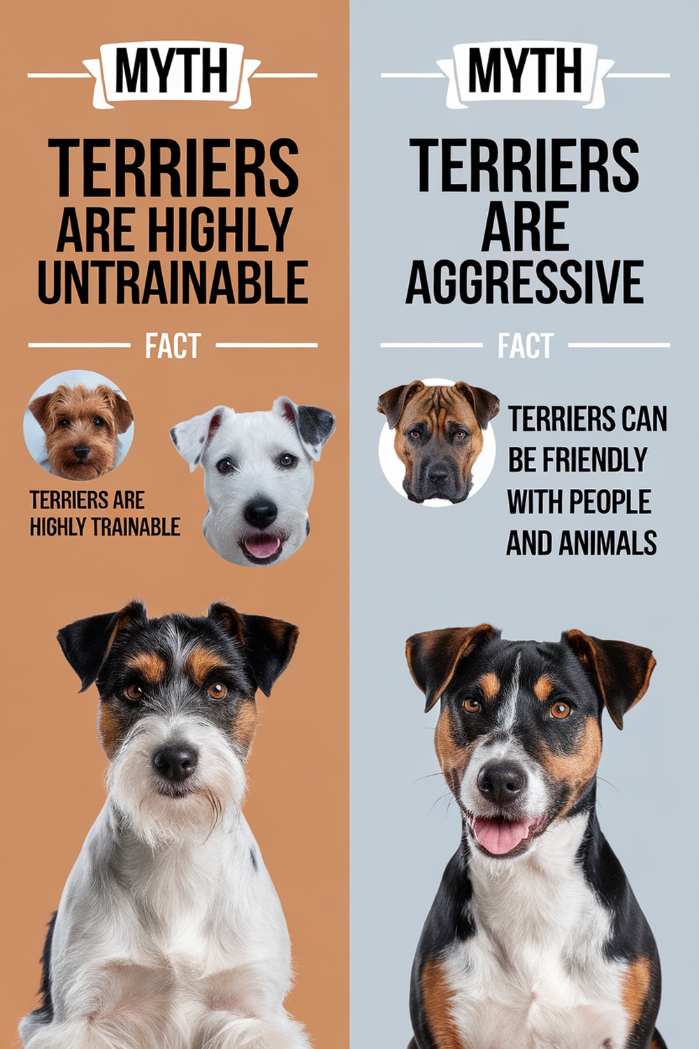 Infographic showing common myths and facts about terriers.
