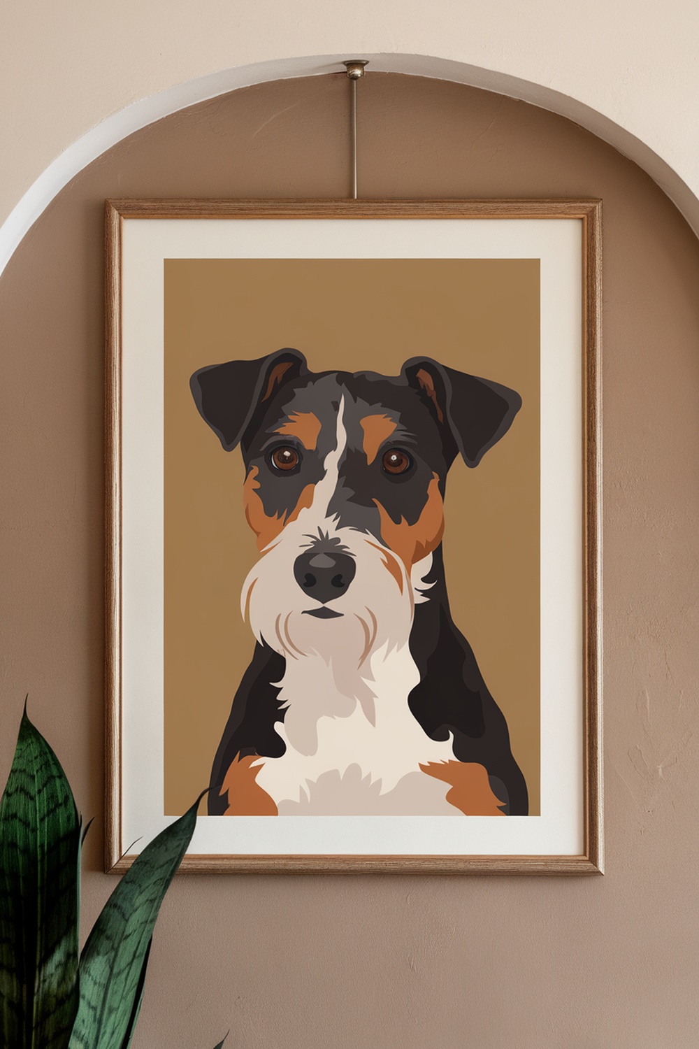 Art print of a terrier dog in a stylish frame