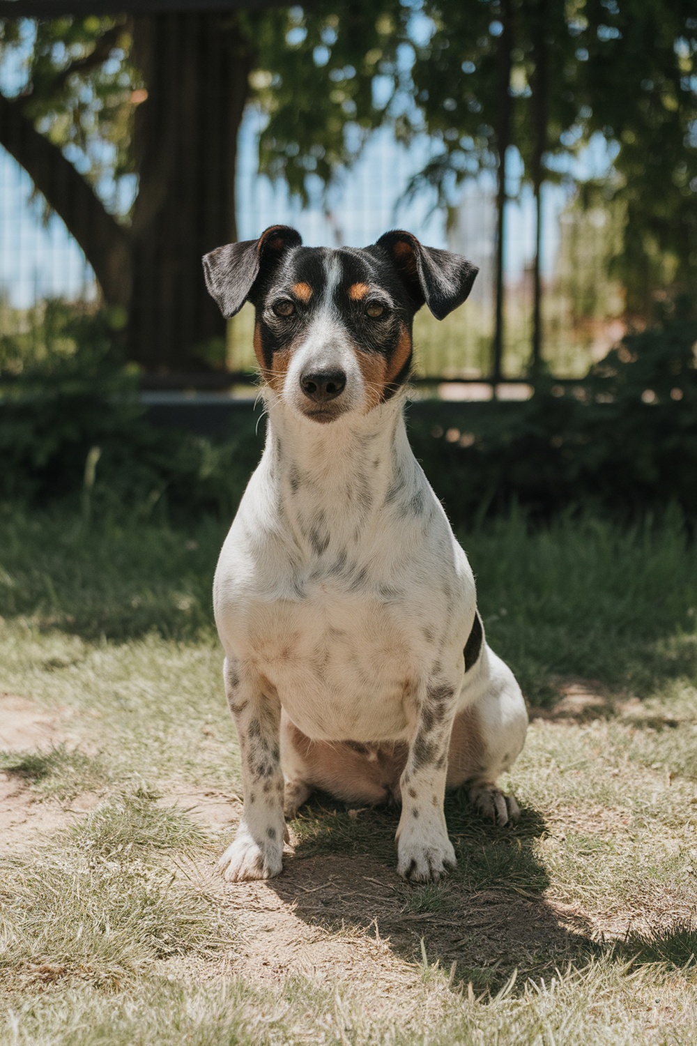 A mixed breed dog with a playful expression, showcasing a blend of Irish Terrier and Dachshund traits.