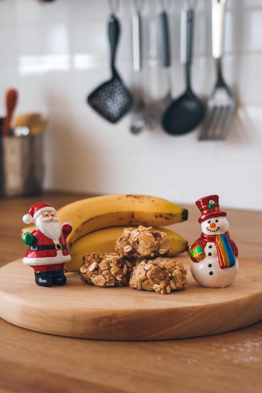 Banana and oatmeal dog treats with festive decorations
