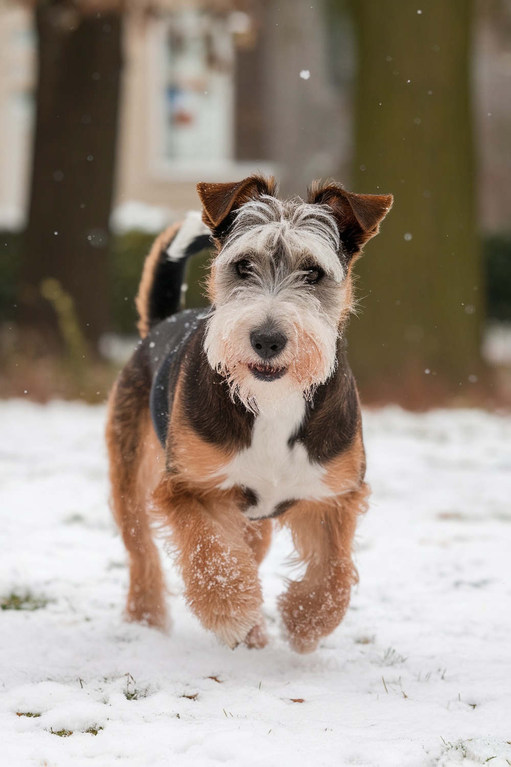 Glen of Imaal Terrier playing in the snow.