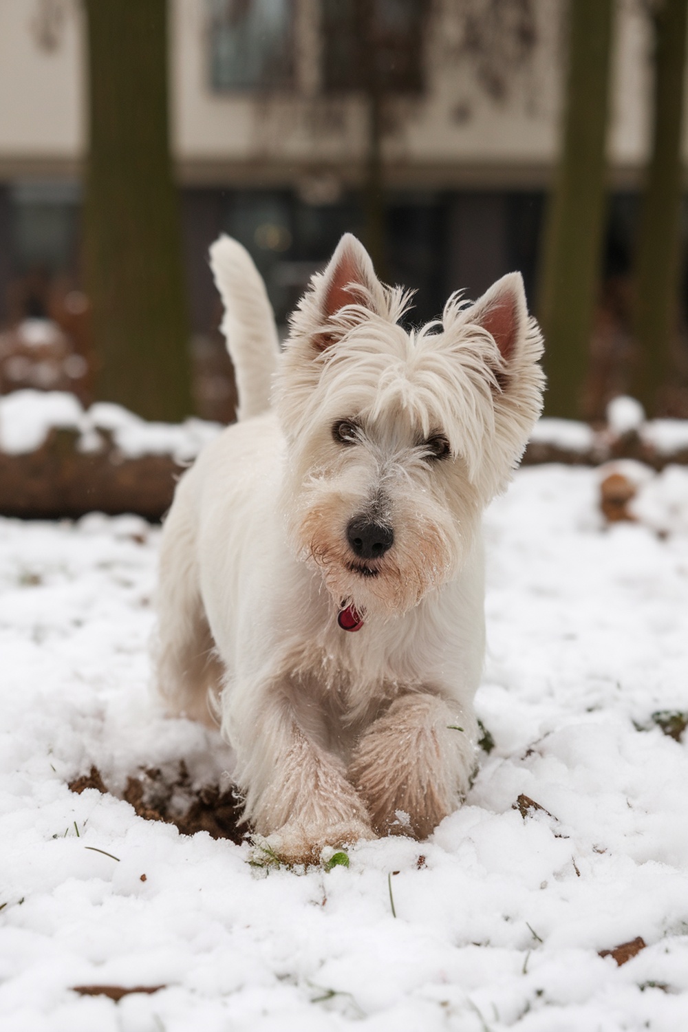 West Highland White Terrier playing in the snow