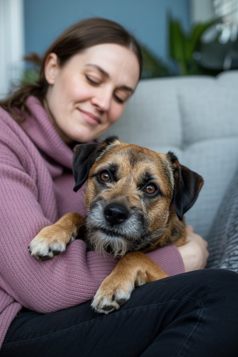 A Border Terrier dog and its owner.