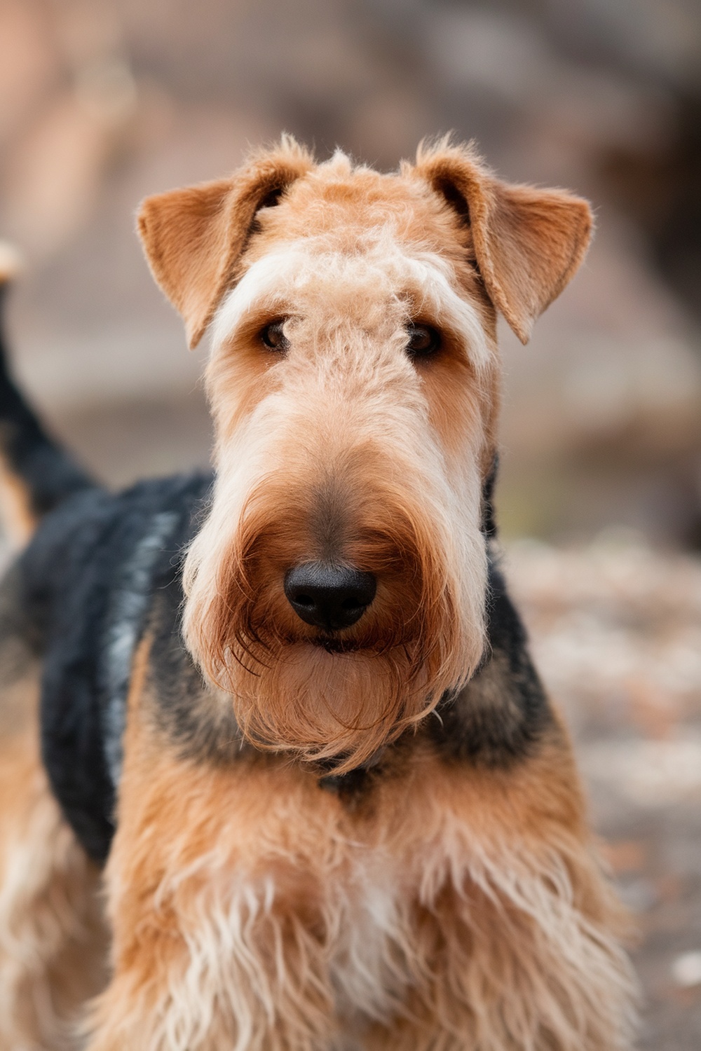 Airedale Terrier with a distinctive double coat, showcasing its wiry outer layer and soft undercoat.