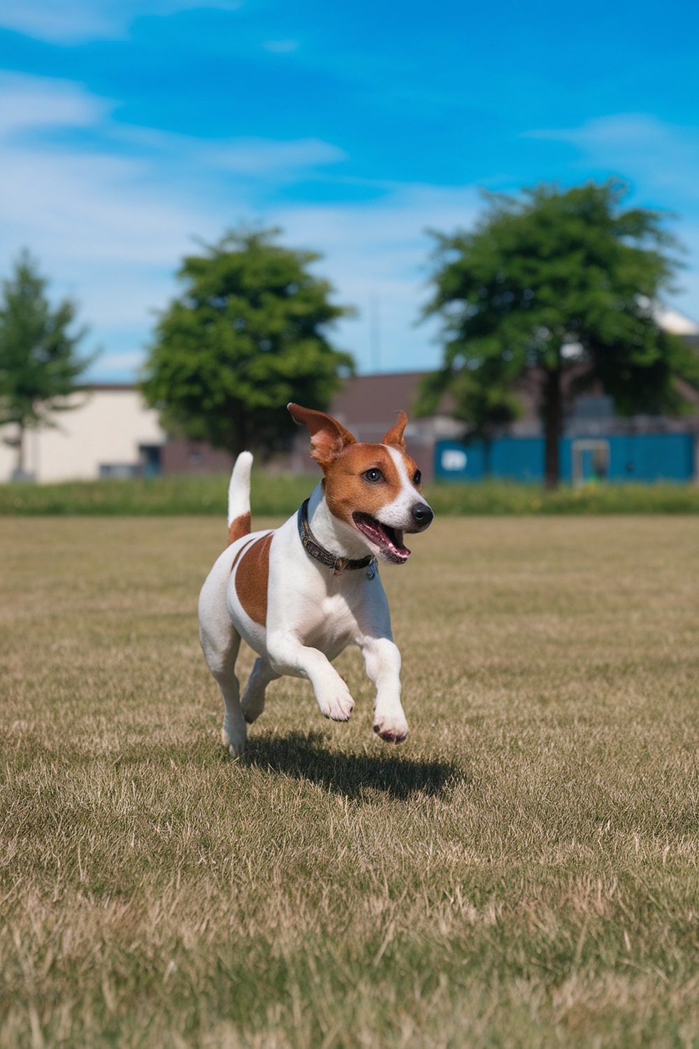 A Parson Russell Terrier running happily in a grassy field