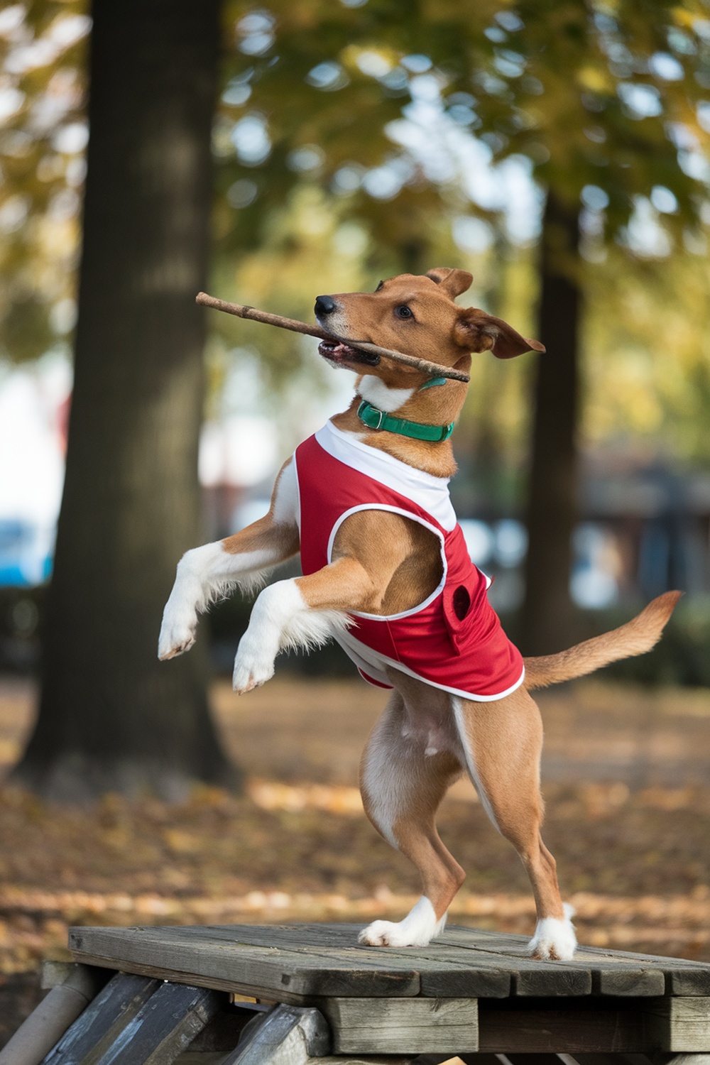 Airedale and Border Collie mix playing with a stick