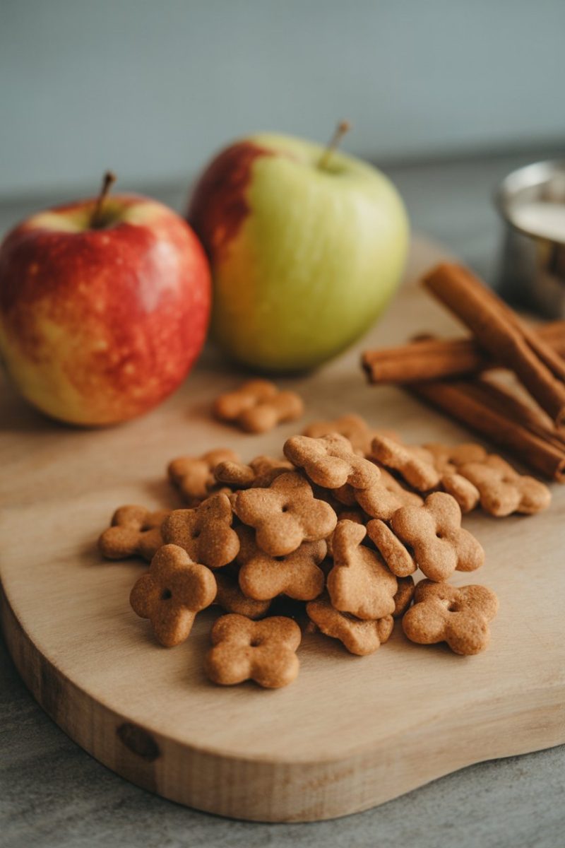 A flower-shaped cookies on a light wooden cutting board.