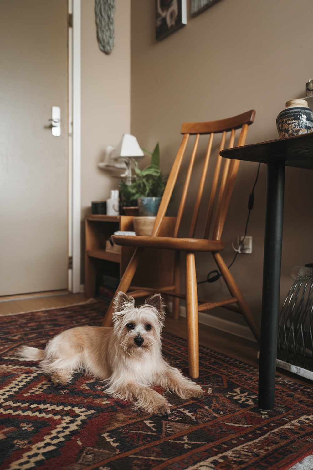 A Cairn Terrier relaxing in a cozy living space.