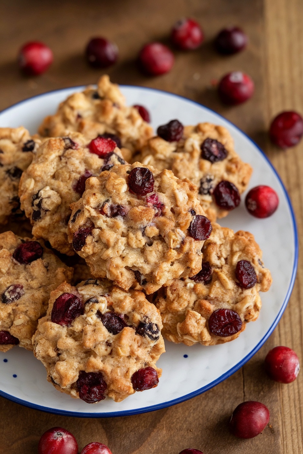 A plate of homemade cranberry and oatmeal cookies for dogs.